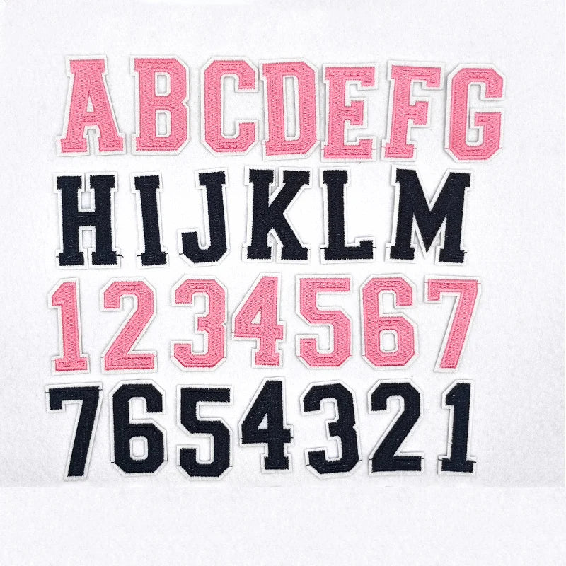 Wholesale 5.5cm English Letter Embroidery Iron on Patches Pink and Black Alphabet Embroidered Patches for Clothing Bags
