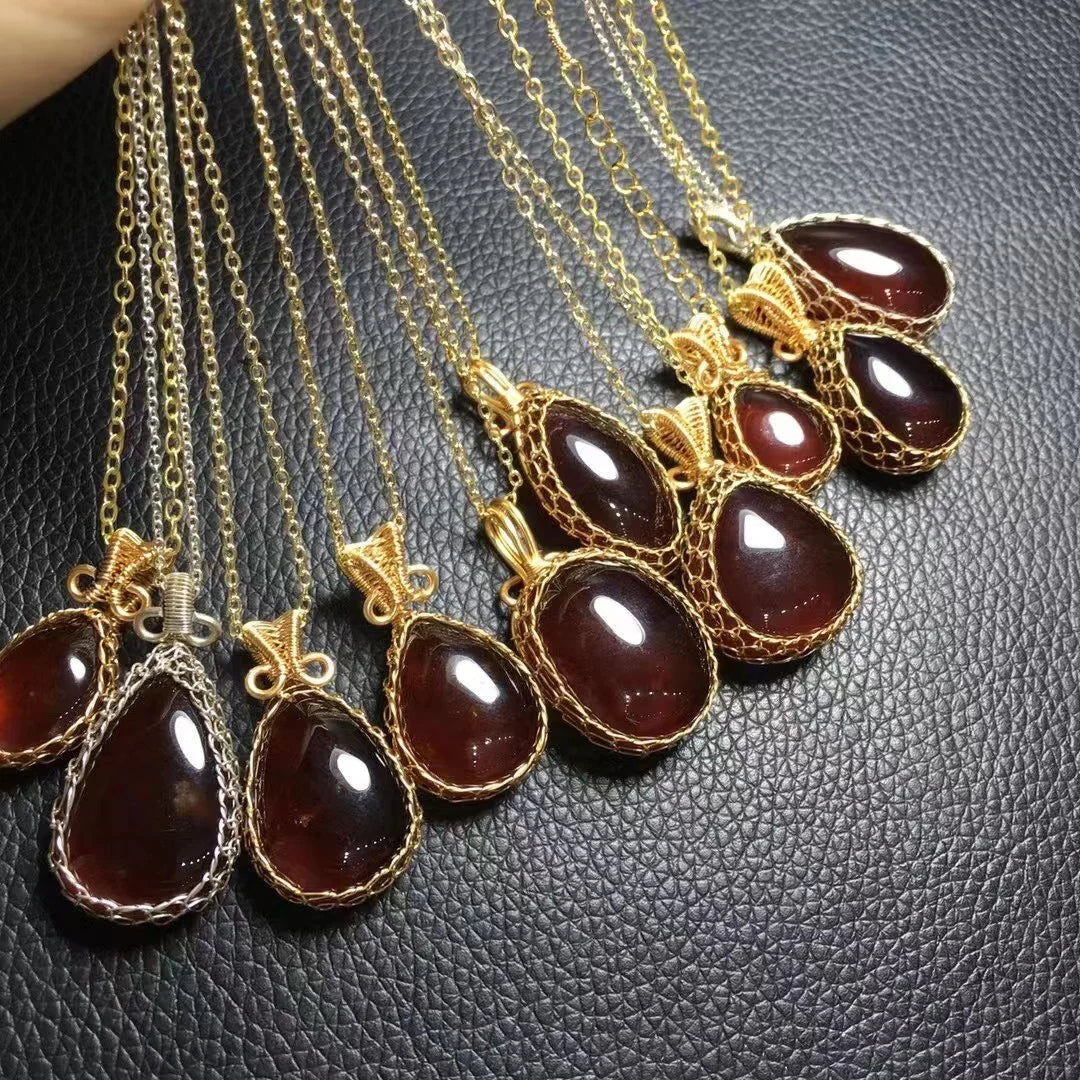 Crystals Healing  Fashion Jewelry Garnet Hand Wrapped Pendant Necklace