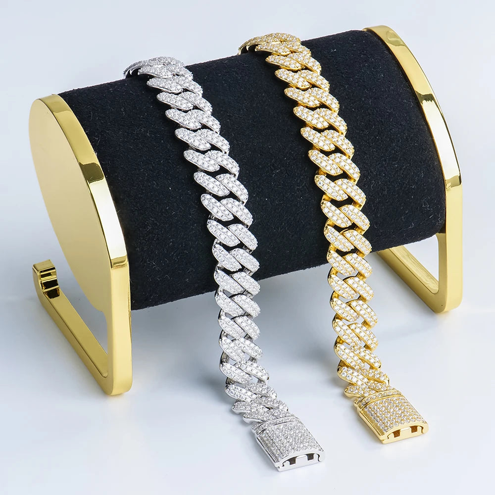 High Quality 925 Silver Moissanite Jewelry 12mm Style Cuban Bracelet  for Man