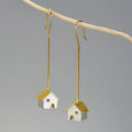 Top Fashion Unique Castle Long Drop Hanging Earrings 925 Sterling Silver With 18k Gold Plated Girl Lady Fine Jewelry for Women