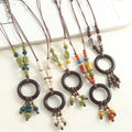 YL Ethnic Style Wooden Circle Pearl Hand-made Beads Sweater Long Retro Simple Necklace Women's Light Luxury Student Accessories