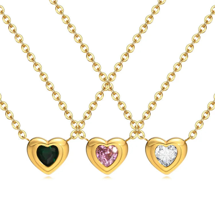 Fashion Stainless Steel Personalized Jewelry Cz Zircon Heart Pendant Necklace