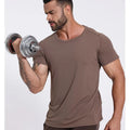 Men's 100% Cotton O-Neck Gym Fitness T-Shirts Quick Dry High Elasticity Breathable Sweat-Wicking T-Shirts for Exercise