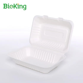 BioKing Brand New Disposable Box 9x6 Inch Food Lunch 100% Biodegradable Tableware Bagasse Container Food Paper Boxes