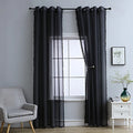 Modern Black Tulle Drapes Faux Linen Window Sheer Curtains with Fringe 100% Polyester Customizable Flame Retardant Blackout