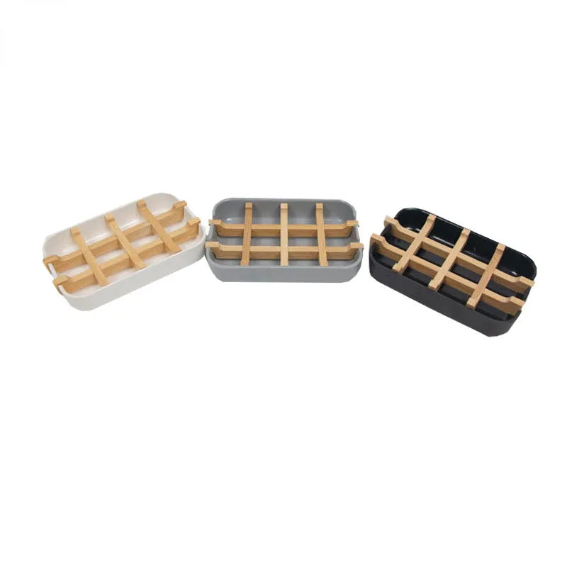 Natural Bamboo Bathroom Accessories with Drain Environmentally Bathroom bar Soap Holder Tray Bamboo Fiber Soap Dish