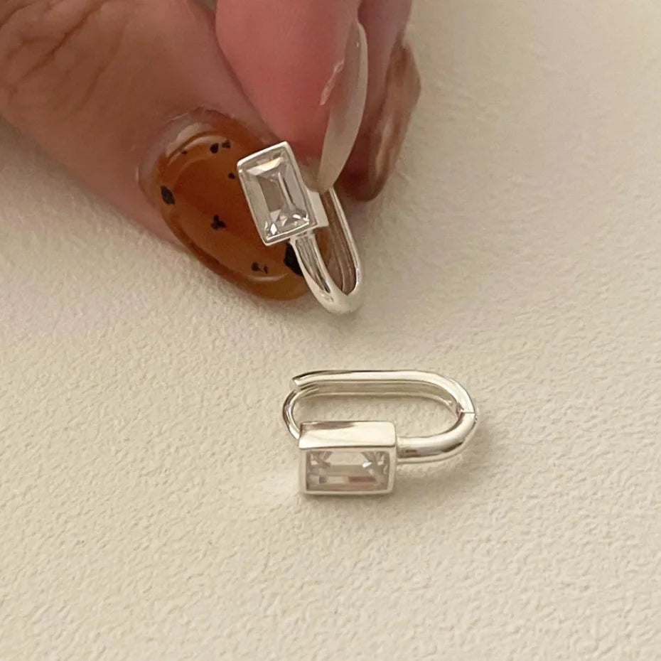 Fashion 18k Gold Plated Cubic Zirconia Ear Buckle S925 Sterling Silver Square Cz Clip on Earrings Women Jewelry