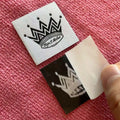 Laser Cut White Crown logo Iron on Woven Labelhigh Definition Laser Cut Clothing Label With Adhesive Backing