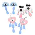 Creative New 2025 Fun Heart Eyes Eyelashes Teardrops Tassels Personalized Heart Printed Acrylic Long Earrings for Women