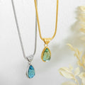 Ins Vintage Olive Green Blue Droplet Pendant Necklace Glass Stone Necklace Niche Women Jewelry Collier Acier Inoxydable Bijoux