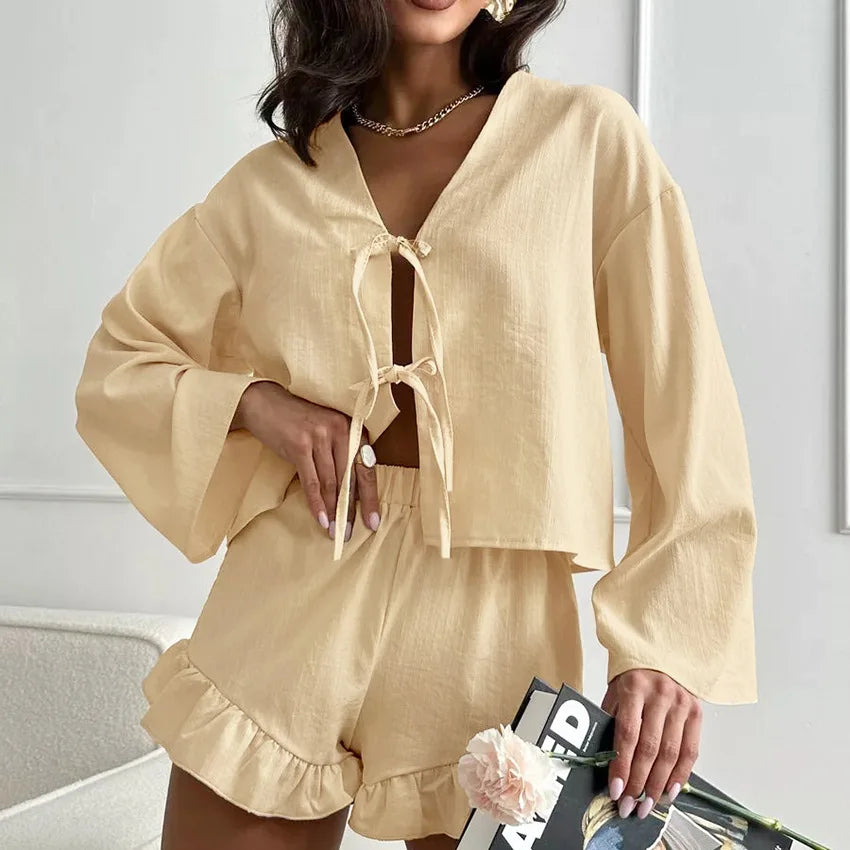 Wholesale 2 Piece Loungewear Set with Shorts Soft Sleepwear for Women Pajamas
