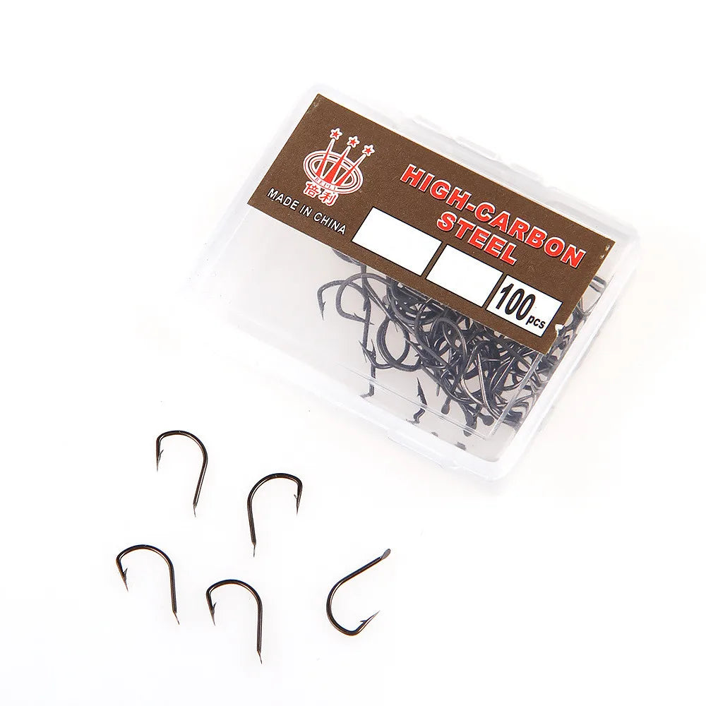 Hot Selling High Strength High Carbon Steel Barbed Snell Fishing Hooks Size 2#~6#8# for Catfish Bass & Squid 100pcs/Box MegaBDM