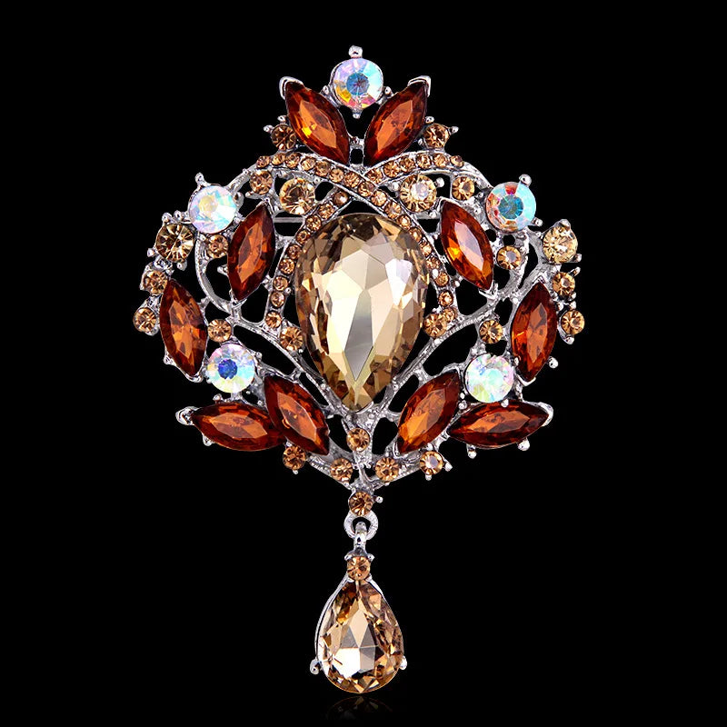 ROMANTIC Luxury Vintage Large Crystal Colorful Rhinestone Brooches for Party