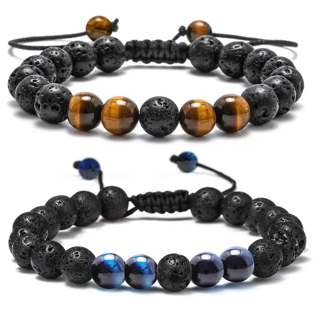 G2515 Wholesale Abalorios Para Pulseras 8mm Blue Yellow Tiger Eye Beaded Lava Rock Stone Bracelet Jewelry Bracelets & Bangles