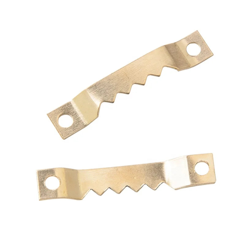 TS-K075 Golden Zinc Plated Iron 2-Hole Saw Tooth Hanger for Photo Frame Heavy Duty Wall Mounting Hardware Ready to Ship