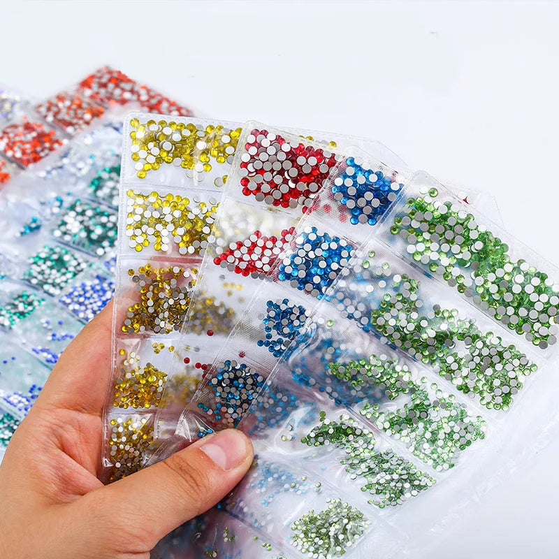 Mix SS3-SS10 6 Sizes 40+ Colors Flat Bottom Glass Loose Heat Repair Rhinestones with Hot Melt Adhesive for Nail Art Decoration