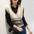 Factory Sell Spring and Autumn Fashion Waistcoat All-match  V-neck Sleeveless Vest Striped Color Block Knitted Vest for Women