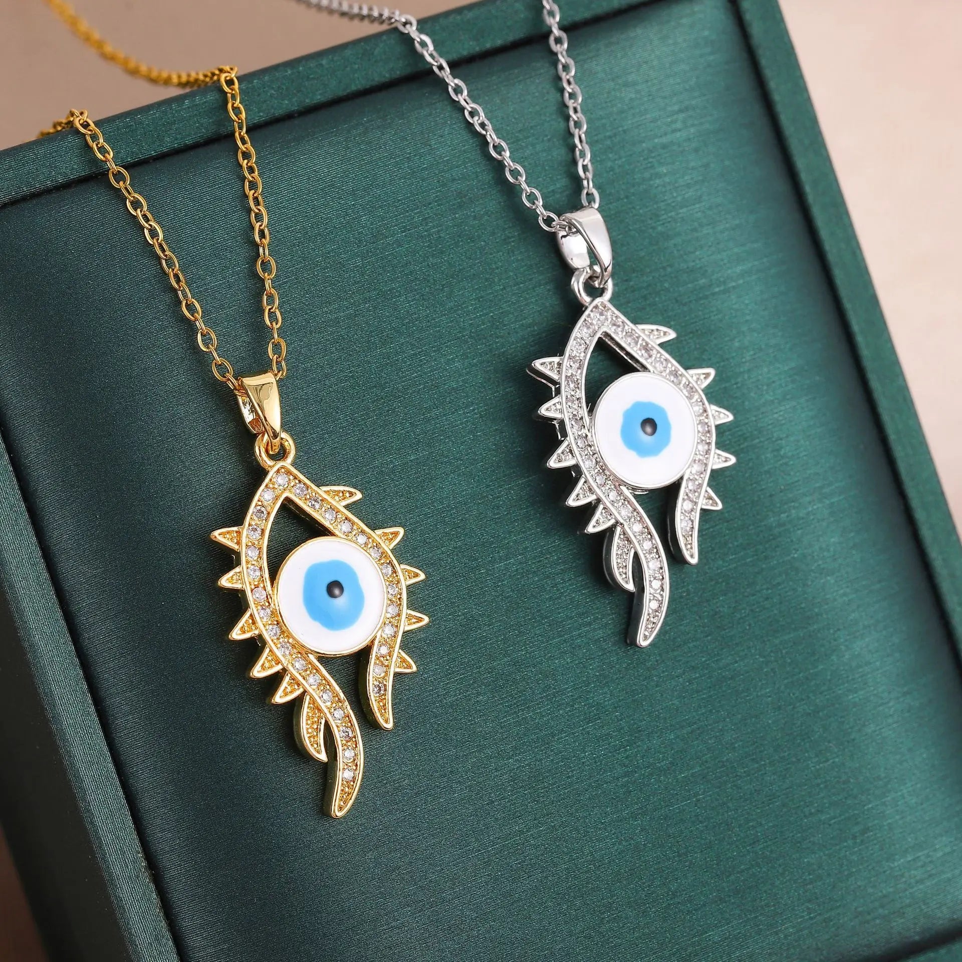 LC20260173 Wholesale Fashion Women Men Stainless Steel Lucky Turkish Devil Evil Eye Pendant Chain Necklace