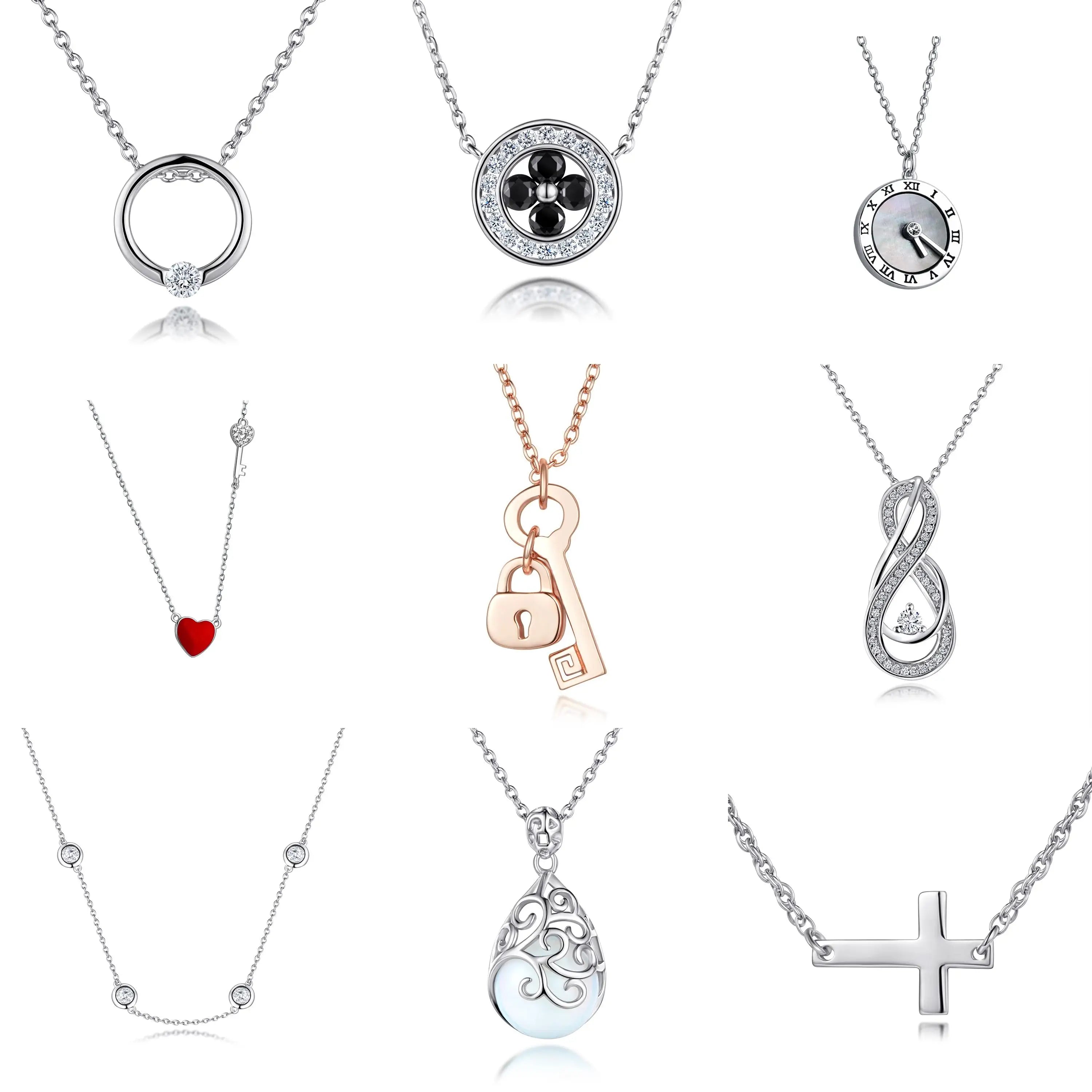 Hot Sale Necklaces Pendant Sterling Silver 925 Jewellery White Gold Plated Zirconia Stone Pendant Necklaces Women