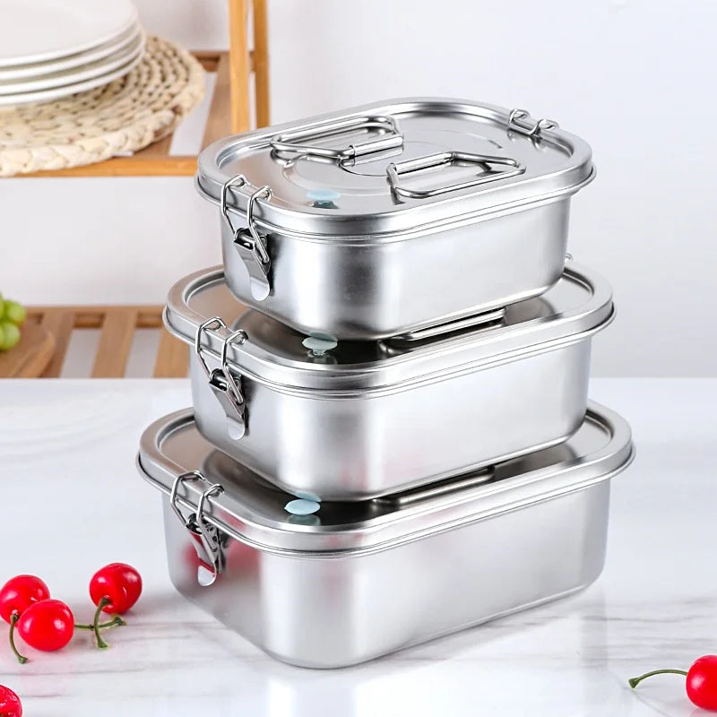 Students' Children's Stainless Steel 304 Rectangular Leak-Proof Single-Tier Lunch Packing Box 0-1L Capacity School Lunches