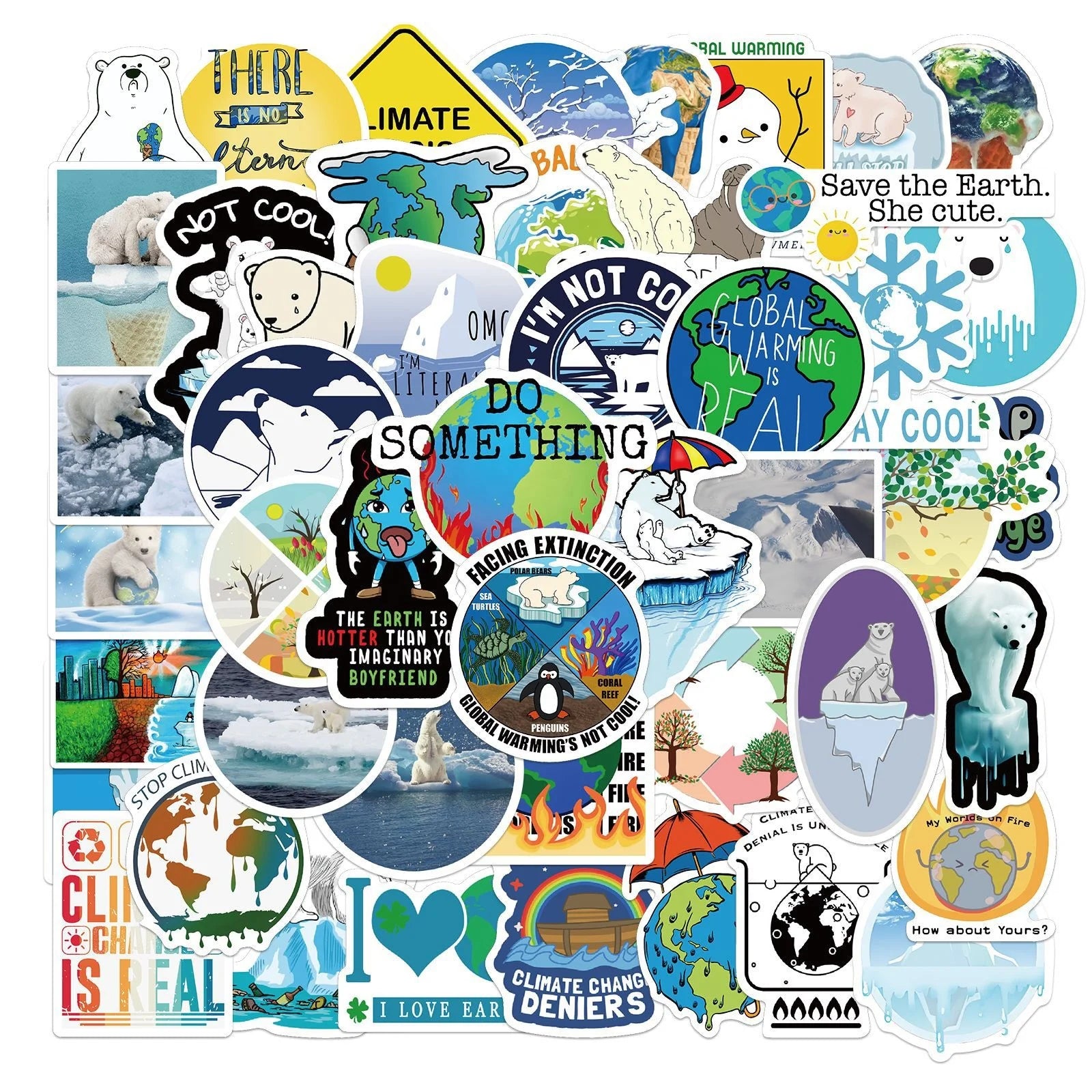 50Pcs Global Climate Protect Earth Environment protection Graffiti Label Student Girl Notebook Paper Diy Decor Gifts Stickers
