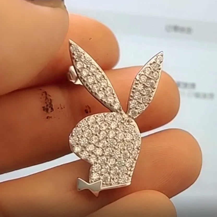18k Gold Rhodium Plated Jewelry Wholesale Custom Large Bunny Rabbit Stud Earring 925 Sterling Silver Fashion Earring Trendy