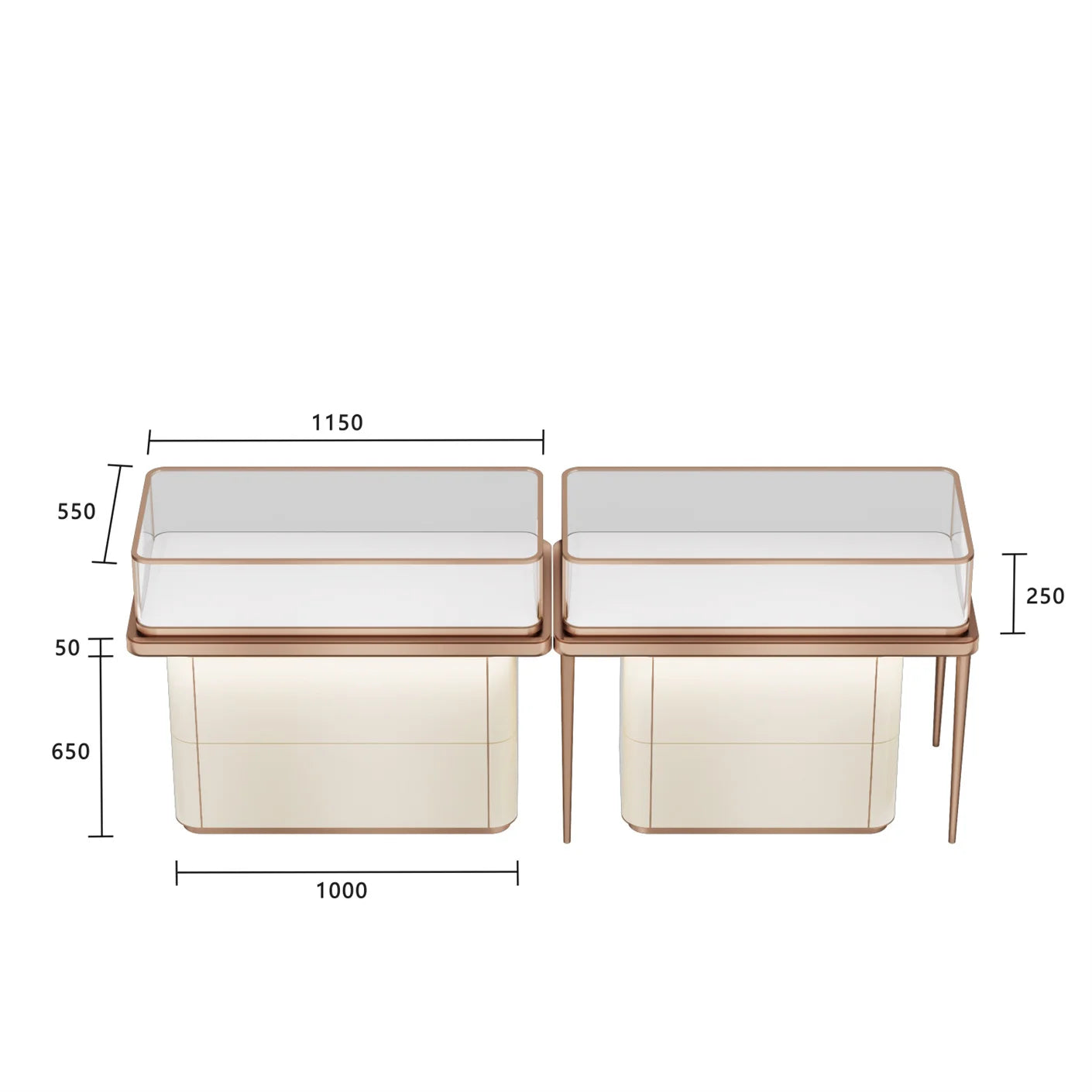 Shenzhen Custom Design Metal Cabinet Tempered Glass Jewelry Display Showcase Luxury Store Packaging Trays Set