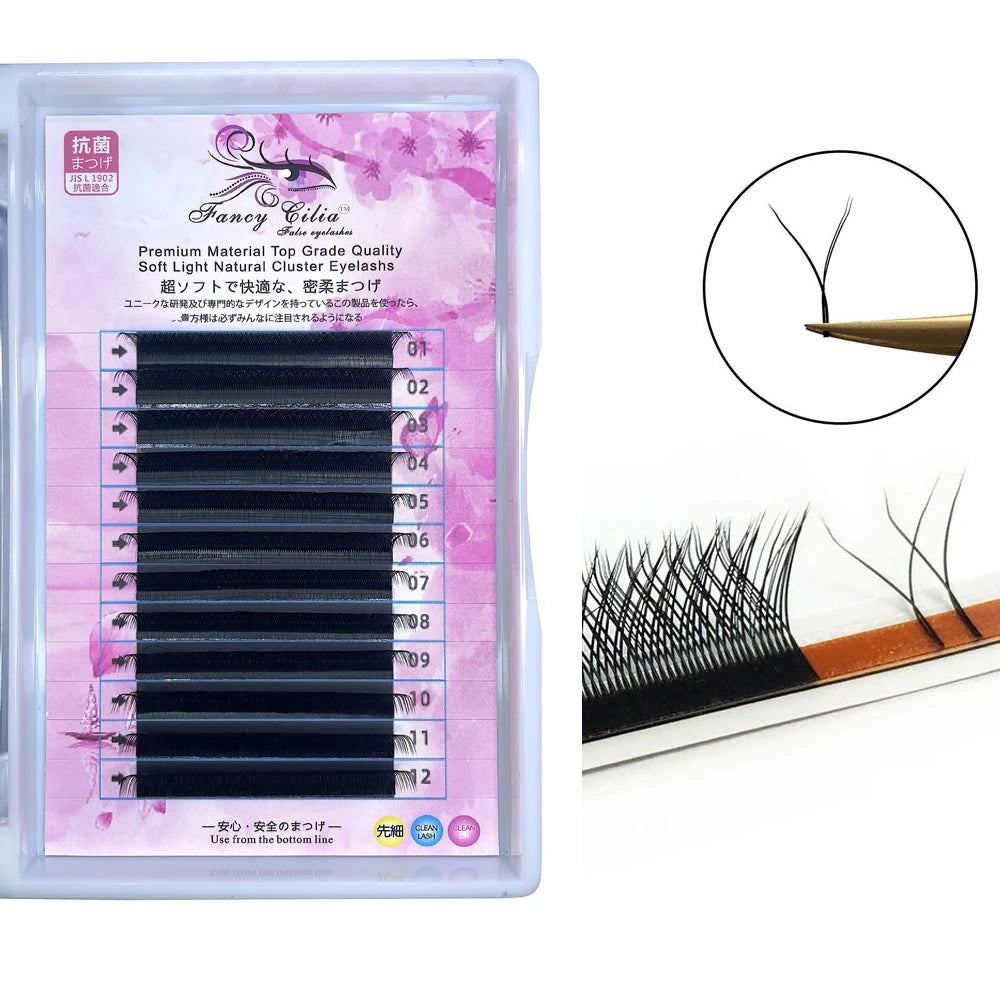 12 Rows YY Shape Double Tip Eyelash Y Style Volume Eye Lashes Individual Easily Fluffy Y Lashes Black Hand Made 10 Pcs 12 Lines