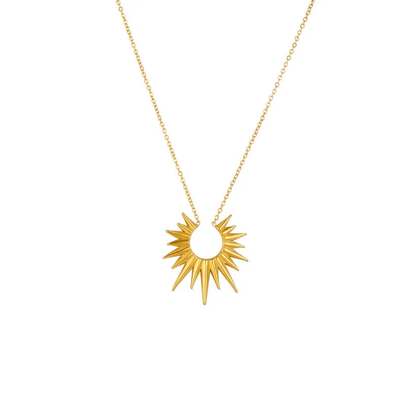Statement Minimalist Jewelry Dainty 18K Gold Plated Anti Tarnish Stainless Steel Sun Necklace for Men Women