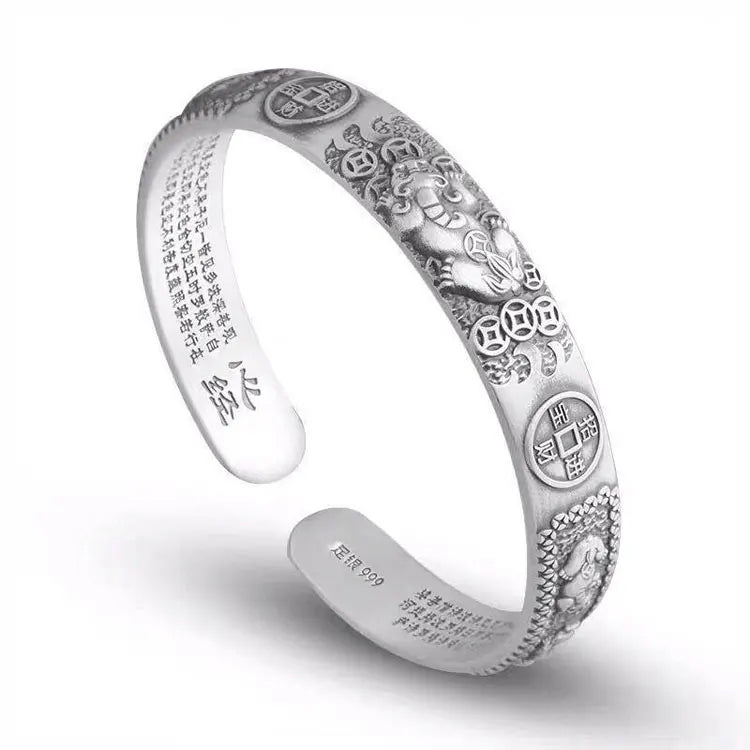 SC Fashion Engraving Mantra Heart Sutra Bangles Bracelets Men Domineering Protection Lucky Wealth Copper Coins Pixiu Bangles