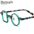 Borregls Acetate Glasses Frame Women 2025 Vintage Retro Left Square Right Round Eyeglasses Men Spectacle Optical Eyewear 19155