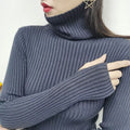 Women's Casual Slim Fit Turtleneck Sweater Korean Style Winter Pullover with Thumb Hole Warm Jumper in Solid Color