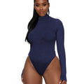 Women's Long Sleeve Compression Bodysuit High Neck Soft Comfort Ribbed Plus Size Casual Style Solid Summer Sportswear Hollow
