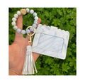 PU Leather Wallet Card Holder Keychain Silicone Bead Wristlet Keychain Card Holder With Wristlet Bangle Bracelet