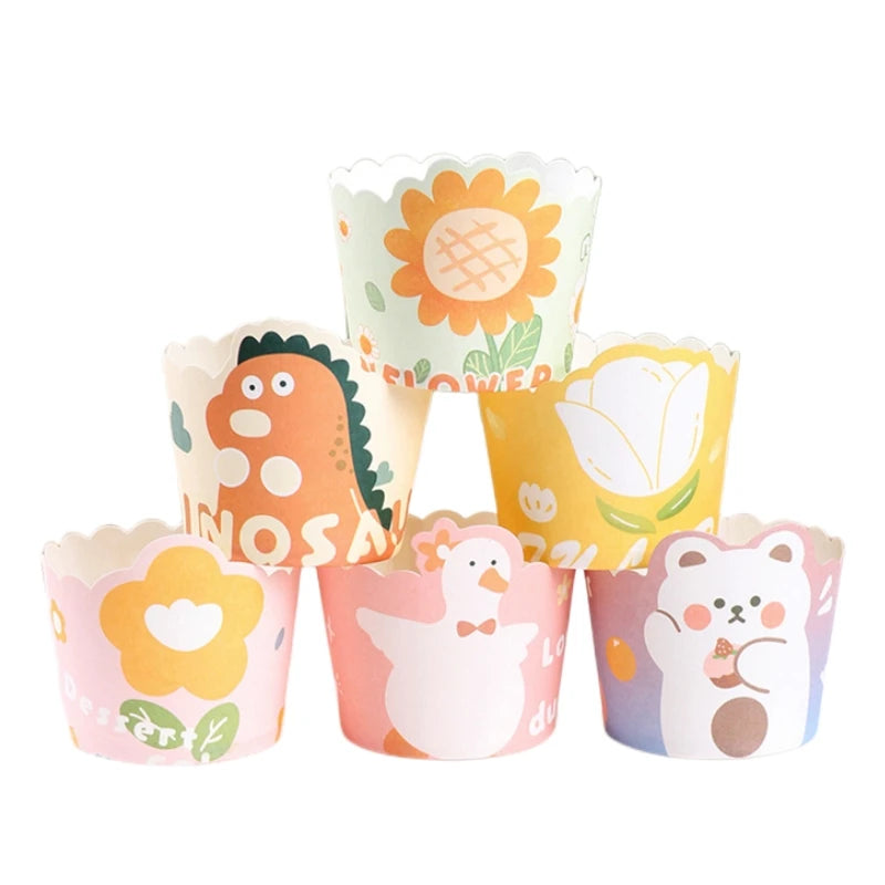 6oz Colorful Greaseproof Disposable Cupcake Liner Paper Baking Cup Cute Cake Wrapper Cup Cartoon Cupcake Muffin Cases
