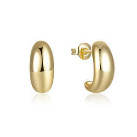 SP Fine Jewelry C-shaped Smooth Metal 18K Gold 925 Sterling Silver Tiny Stud Earrings