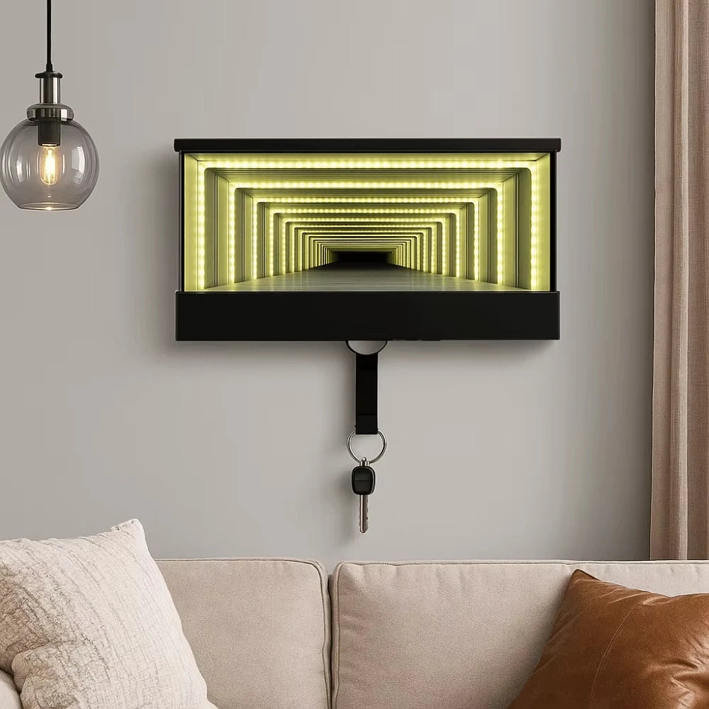 Luminous Parking Lot Scene Infinity Mirror Hook Garage Keychain Key Holder Creativity Hook Single Decoration Indoor Home Hook