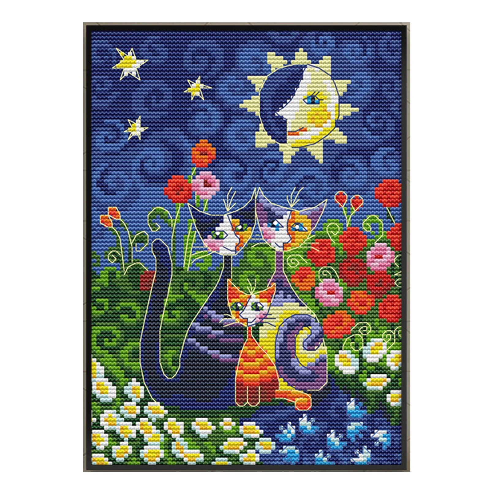 Garden Cats Cross Stitch Embroidery Kits Cotton Thread Landscape Printed Cloth Needlework Handicraft Diy Art Home Decor