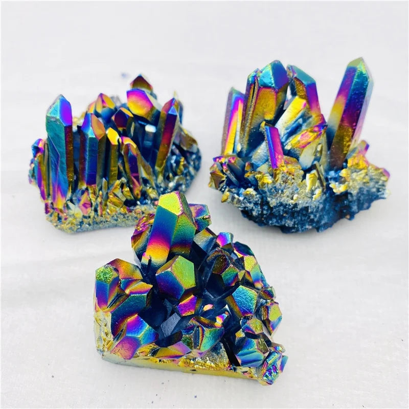 Wholesale Electroplate Titanium Rainbow Crystal Cluster Aura Quartz Cluster