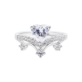 Fashion High Jewelry Custom Rings 925 Sterling Silver Rhodium Plated love Heart Crown Ring for Valentine's Day Gift