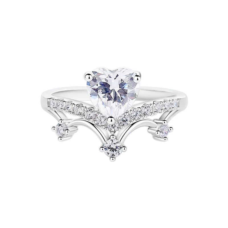 Fashion High Jewelry Custom Rings 925 Sterling Silver Rhodium Plated love Heart Crown Ring for Valentine's Day Gift