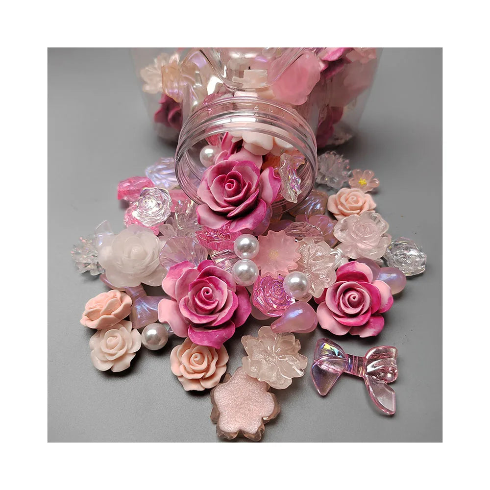 Mix Rose Flower Butterfly Shell Resin Cabochon Pearl Beads 3D Craft in Star Wishing Bottle for Diy Embellishment Jewelry Making