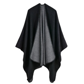Custom Winter Warm for Women's Elegant Poncho With Classical Black Gray Double-side Soild Scarf Acrylic Shawl With Tassels