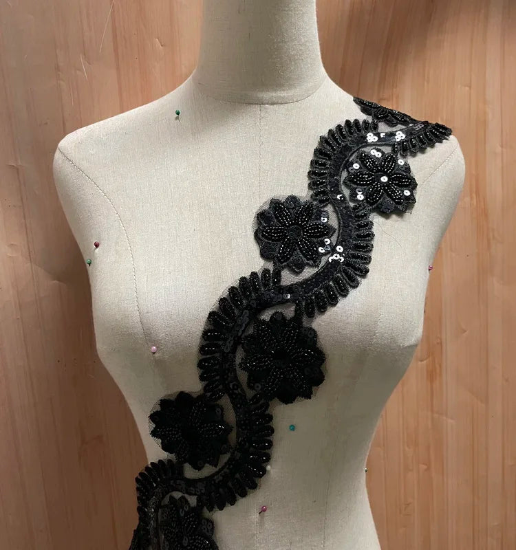 Beaded Lace Flower Braided Thread Gold Glitter Embroidery Lace
