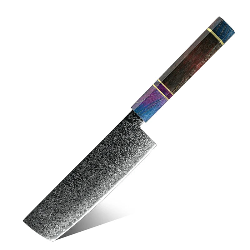 Professional Japanese 67 Layers Damascus Steel Kitchen Chef Nakiri Knife With Octagonal Solidfied Wooden Handle