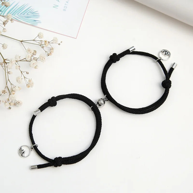 Binshuo Trendy Wedding Party Couple Bracelet Set for Women & Men Alloy Magnetic Clasp Paired Bangle Bracelets