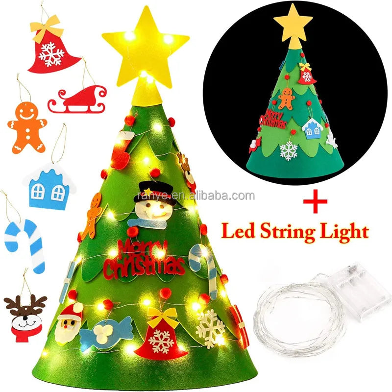 3D Cone DIY Felt Christmas Tree with Ornament for Toddler Kids Holiday Felt Xmas Gift