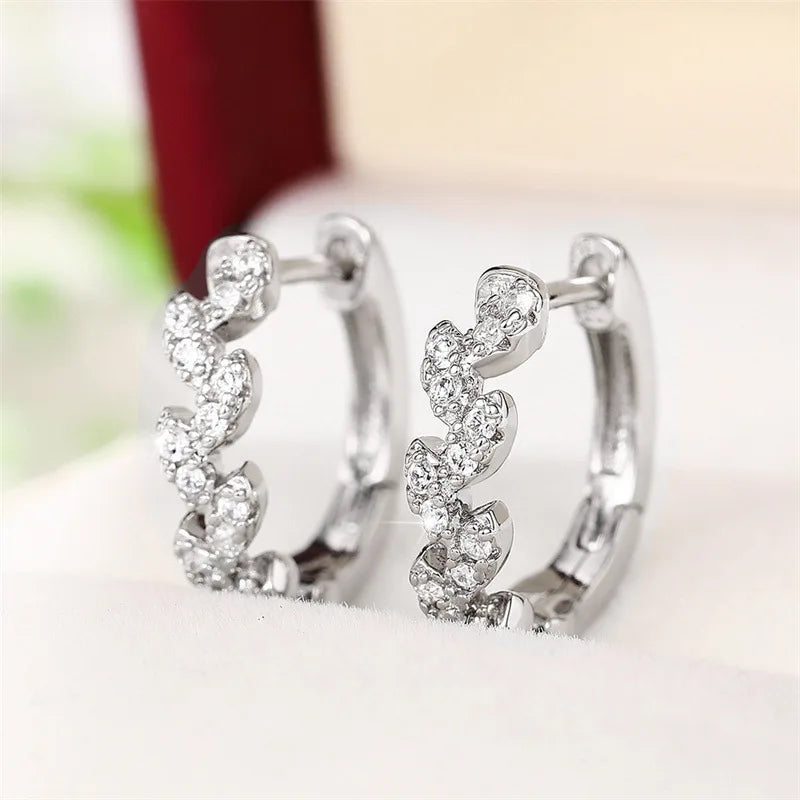 CSE2312 Top Quality Fashion Cubic Zircon Earrings Silver Plated Leaf Shape Hoop Earrings