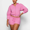Women Wholesale 2 Piece Set Crop Hoodie Shorts Set Custom Women Blank Shorts Set