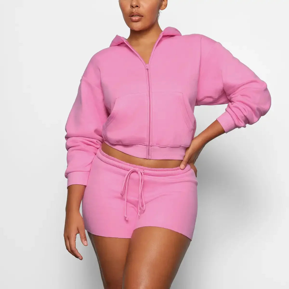 Women Wholesale 2 Piece Set Crop Hoodie Shorts Set Custom Women Blank Shorts Set